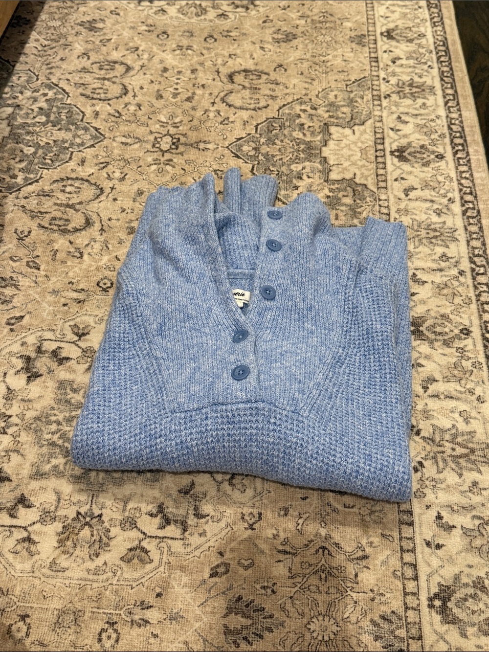 aerie Light Blue V-Neck Buttoned Knit Sweater